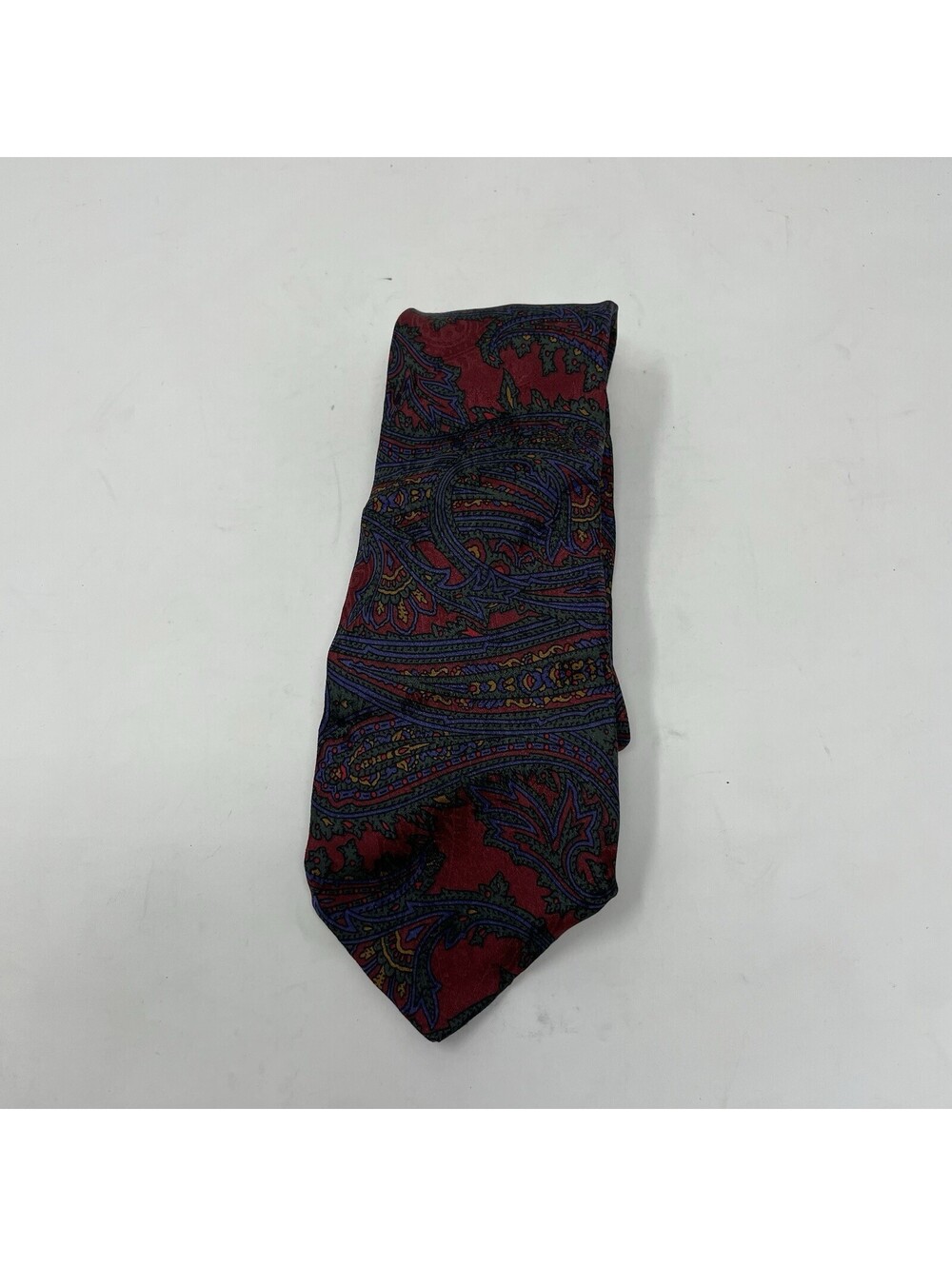 Bally of Switzerland Mens Silk Necktie Red Blue Paisley Print Tie